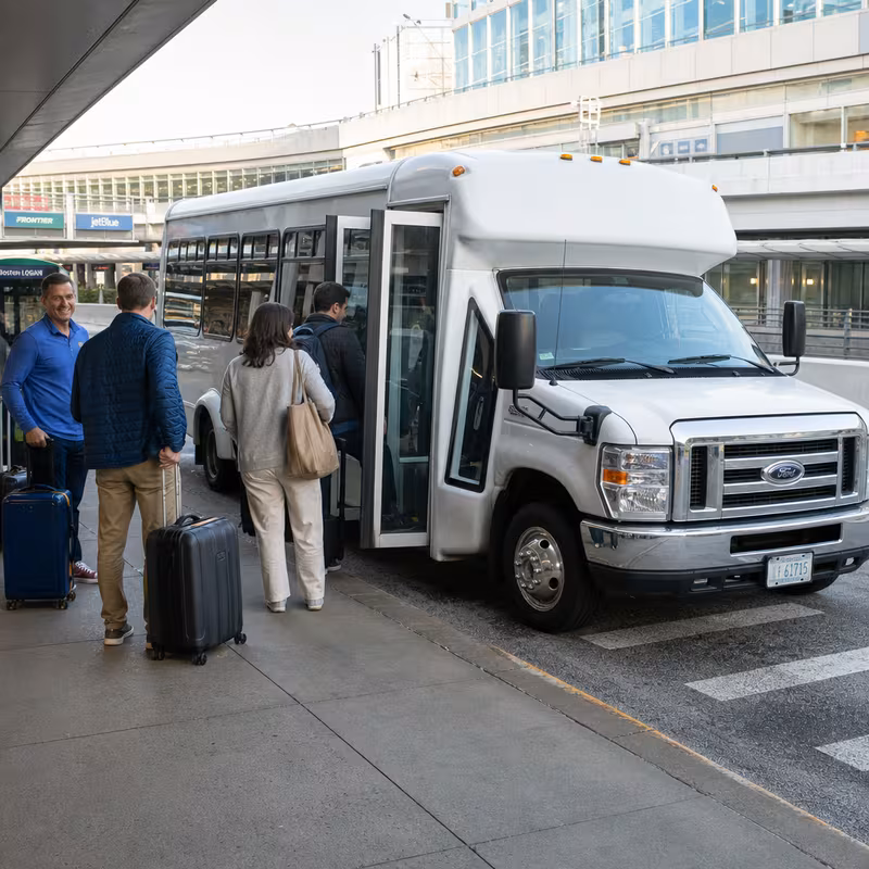 Black Mercedes Sprinter van staged for an Boston Airport Transportation group
