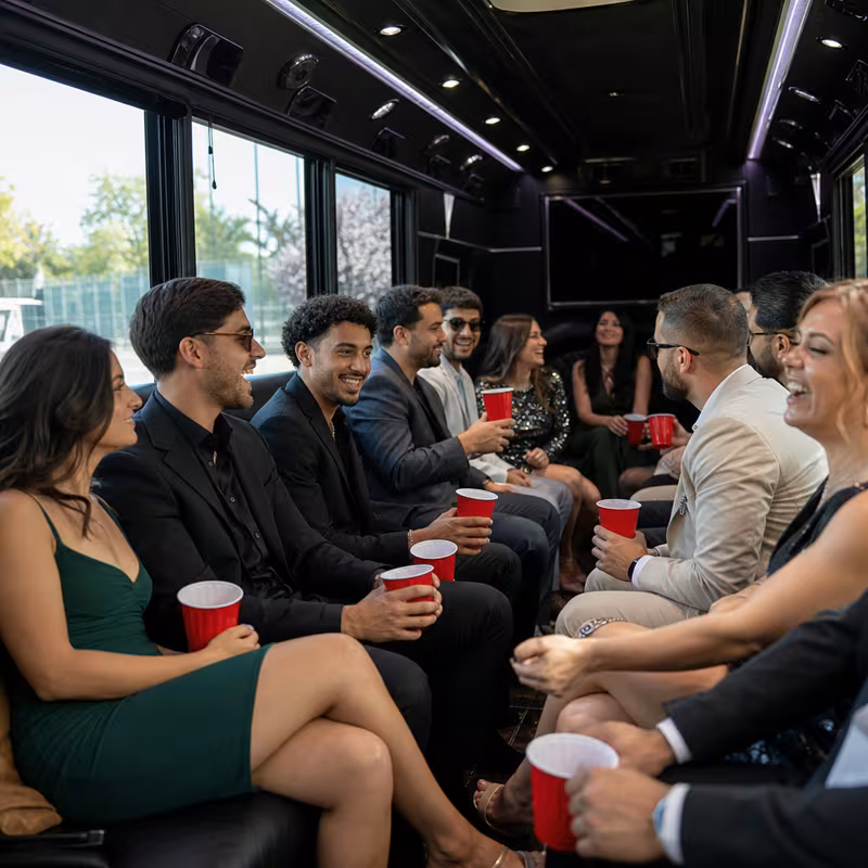 Black Mercedes Sprinter van staged for an Boston Birthday Transportation group