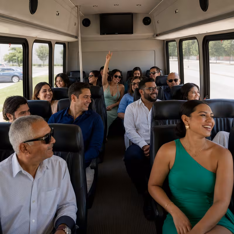 Group boarding a white charter bus for Private Event Transportation transportation in Boston