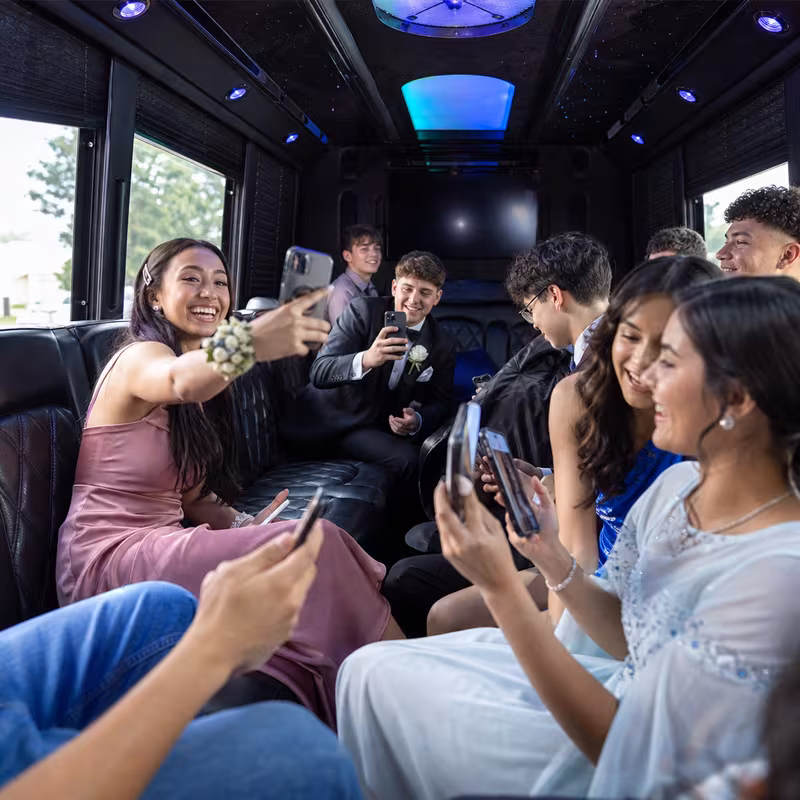 Black Mercedes Sprinter van staged for an Boston Prom & Homecoming Transportation group