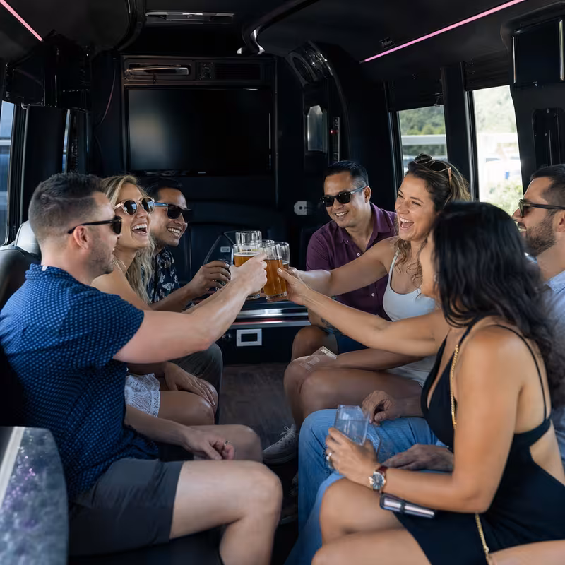 Black Mercedes Sprinter van staged for an Boston Winery & Brewery Tour Transportation group
